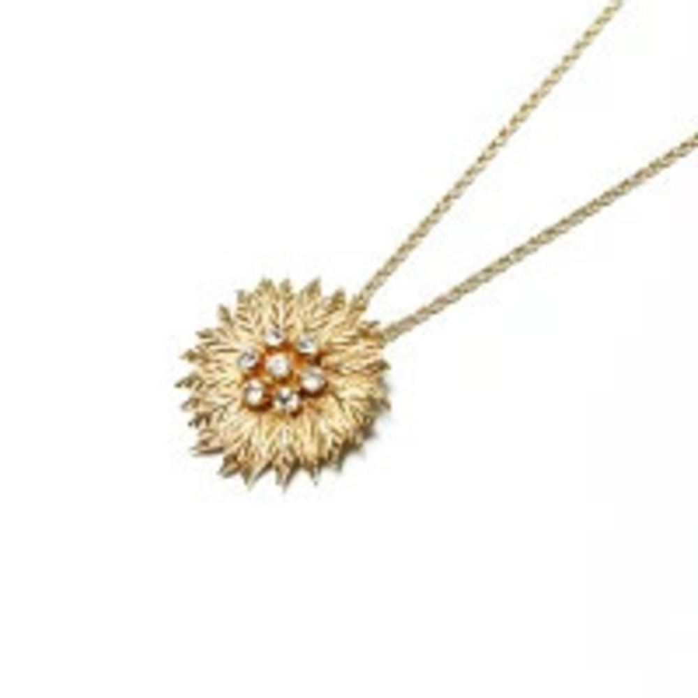 Christian Dior Flower Rhinestone Pendant Necklace Gold